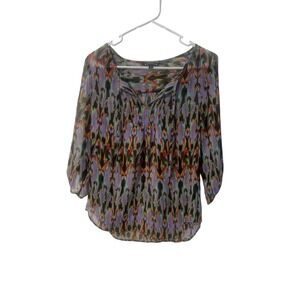Express Blouse Abstract‎ Print 3/4 Sleeve Sheer Top XS